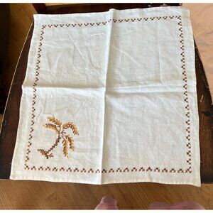Set Of 4 Vintage Hand-Embroidered Linen Napkins With Palm Tree Design 16x16 Inch